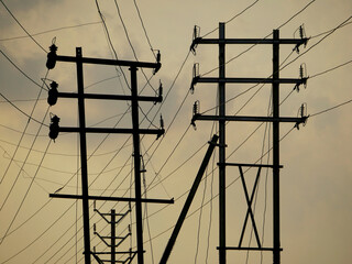 Electric supply critical wiring system presented on sky background.