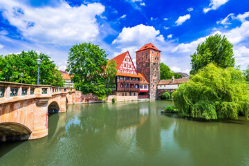 Fototapeta na wymiar Nuremberg, Germany - Picturesque Pegnitz River, Bavaria.