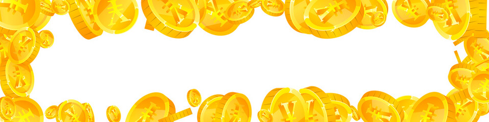 Chinese yuan coins falling. Classy scattered CNY coins. China money. Valuable jackpot, wealth or success concept. Vector illustration.