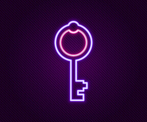 Glowing neon line Old key icon isolated on black background. Colorful outline concept. Vector