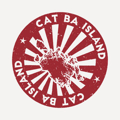 Cat Ba Island stamp. Travel red rubber stamp with the map of island, vector illustration. Can be used as insignia, logotype, label, sticker or badge of the Cat Ba Island.