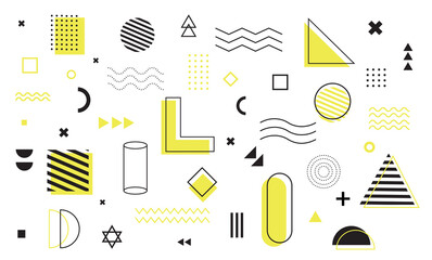 Geometric shapes. Set of memphis design elements for Poster, leaflet, Magazine, Banner, billboard sale. Universal trend 80, 90s style. Vector illustration