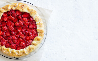 Strawberry galette or open pie . Baking. Vegetarian food.