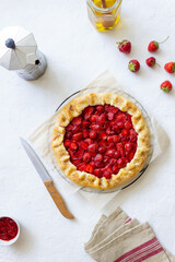 Strawberry galette or open pie . Baking. Vegetarian food.