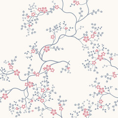 seamless pattern of flowers, branches and leaves