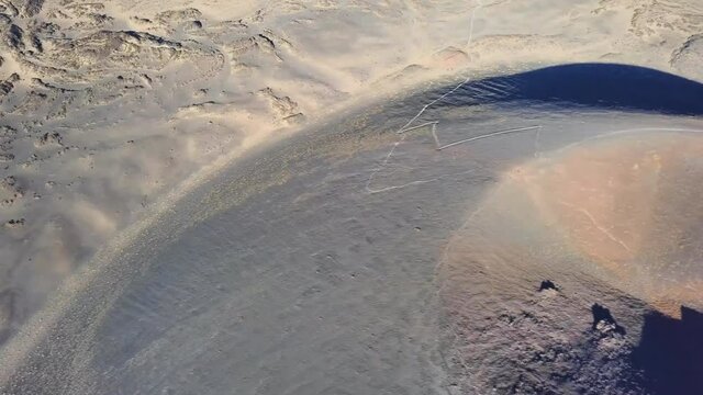 Llama y volcan Atacama desert in San Pedro de Atacama, Antofagasta, Chile. (aerial photography)
