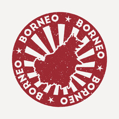 Borneo stamp. Travel red rubber stamp with the map of island, vector illustration. Can be used as insignia, logotype, label, sticker or badge of the Borneo.