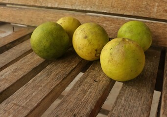 pears on a wooden table