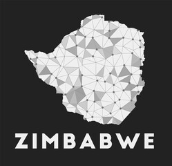 Zimbabwe - communication network map of country. Zimbabwe trendy geometric design on dark background. Technology, internet, network, telecommunication concept. Vector illustration.