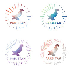 Pakistan low poly sunburst set. Logo of country in geometric polygonal style. Vector illustration.
