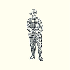 Fototapeta na wymiar Vintage hand drawn Australian Servicemen world war I