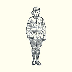 Vintage hand drawn Australian Servicemen world war I