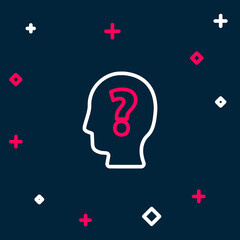 Line Human head with question mark icon isolated on blue background. Colorful outline concept. Vector
