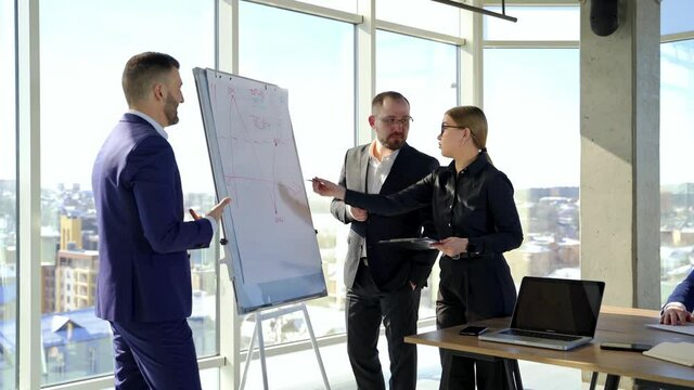 Successfull business meeting at studio. Business courses discussion in modern office.