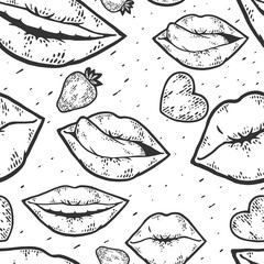 Seamless pattern. Happy kissing day card line art sketch engraving vector.