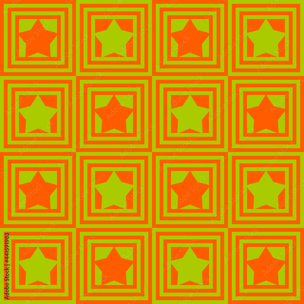 Poster orange and yellow stars tile pattern. vector seamless and checkered tiles with stars.