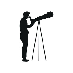Icon on white background man looking through telescope at the stars