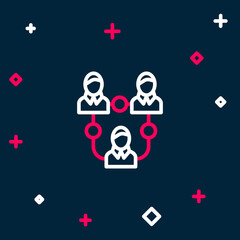 Line Project team base icon isolated on blue background. Business analysis and planning, consulting, team work, project management. Colorful outline concept. Vector