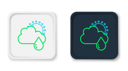 Line Cloud with rain and sun icon isolated on white background. Rain cloud precipitation with rain drops. Colorful outline concept. Vector