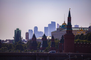 Fototapeta premium view of moscow city through the Moscow Kremlin