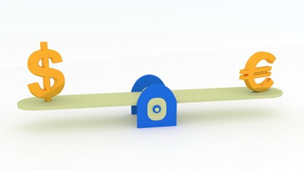 3d rendering Euro and Dollar balancing