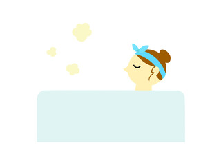 お風呂につかるヘアターバンの女性 