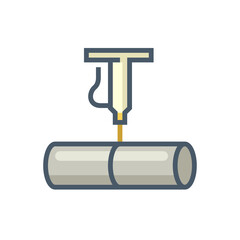 Steel or metal production industry vector icon. Consist of laser cutter machine equipment, tube or pipe product, cutting work. That manufacture, process and technology in metallurgy factory. 64x64 px.