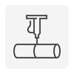 Steel or metal production industry vector icon. Consist of laser cutter machine equipment, tube or pipe product, cutting work. That manufacture, process and technology in metallurgy factory. 64x64 px.