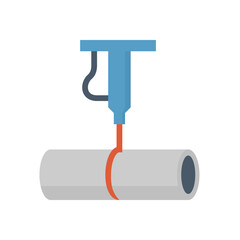 Steel or metal production industry vector icon. Consist of laser cutter machine equipment, tube or pipe product and cutting work. That manufacturing, process and technology in metallurgy factory plant