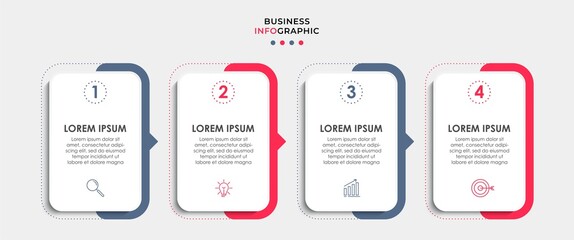 Fototapeta na wymiar Business Infographic design template Vector with icons and 4 options or steps. Can be used for process diagram, presentations, workflow layout, banner, flow chart, info graph