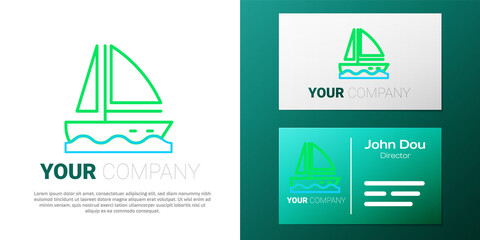 Line Yacht sailboat or sailing ship icon isolated on white background. Sail boat marine cruise travel. Colorful outline concept. Vector