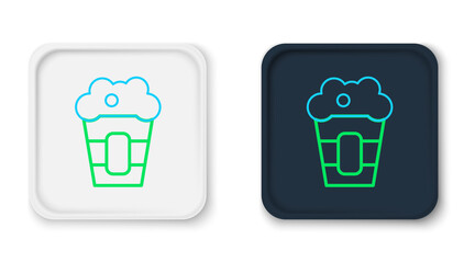 Line Popcorn in cardboard box icon isolated on white background. Popcorn bucket box. Colorful outline concept. Vector