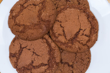 Round chocolate cookies, fragment close-up