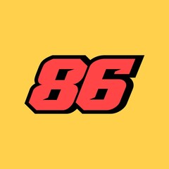 Racing star number 86 isolated on yellow background