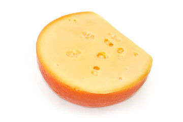 Piece of Swiss-type cheese on a white background