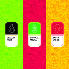 Tropical Fruit Package Labels. Vector Illustration of Outline Design.