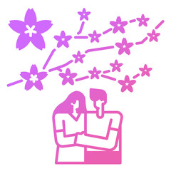 Couple in love under sakura blossom icon