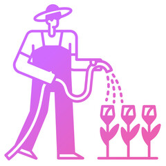 Man watering flowers from a hose icon