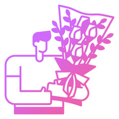 Man with beautiful flower bouquet icon