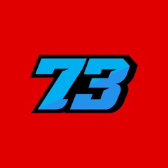 Racing star number 73 isolated on red background