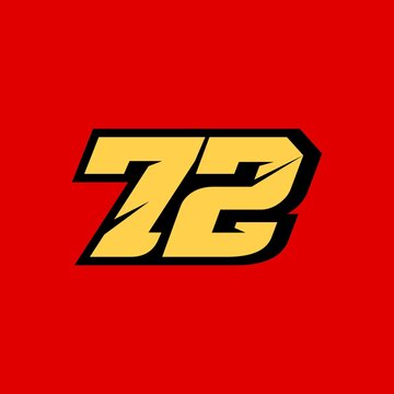 Racing star number 72 isolated on red background