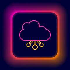 Glowing neon line Cryptocurrency cloud mining icon isolated on black background. Blockchain technology, bitcoin, digital money market, cryptocoin wallet. Colorful outline concept. Vector