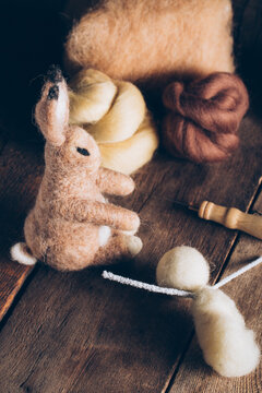 Hand made easter rabbit made of wool and felt