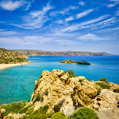 Fototapeta na wymiar Widok na matkę morską nad Morzem Śródziemnym. Wyspa Kreta, Grecja.