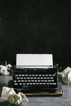 Vintage typewriter on wooden table