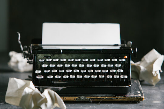 Vintage typewriter on wooden table