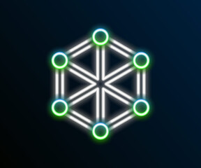 Glowing neon line Blockchain technology icon isolated on black background. Cryptocurrency data. Abstract geometric block chain network technology business. Colorful outline concept. Vector
