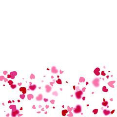 Heart Confetti Background. Falling Red Pink Rose Gols Elements.