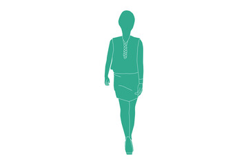 Vector illustration of elegant woman walking look from behind, Flat style with outline