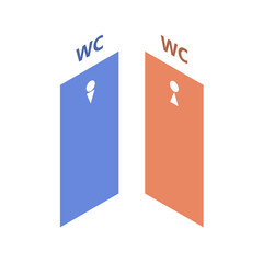 Toilet doors for men and women on a white background. Wc sign. Vector isometric illustration